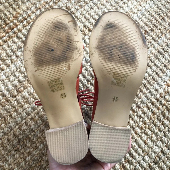 Sole Society Leigh Red Suede Lace Up Cutout Open Toe Sandals Heels Paprika 5.5 - Picture 5 of 6